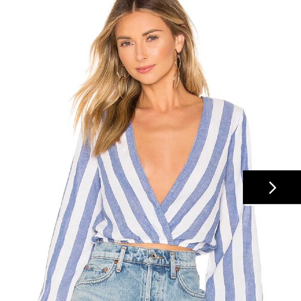 Striped Blue and White Wrap V-Neck Crop Top - Women